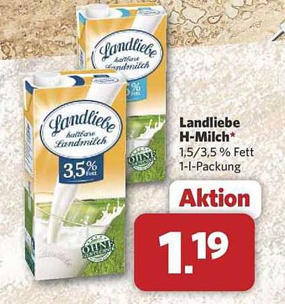 Landliebe H-Milch 1,5/3,5 % Fett 1-Liter-Packung