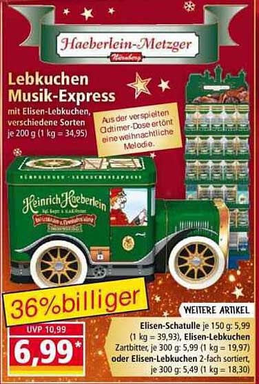 Lebkuchen Musik-Express mit Elisen-Lebkuchen, verschiedene Sorten