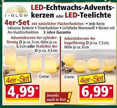 LED-Echtwachskerzen 4er-Set oder LED-Teelichter 4er-Set