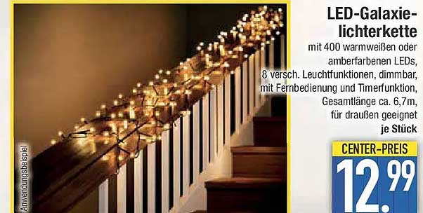 LED-Galaxie-Lichterkette mit 400 warmweißen oder amberfarbenen LEDs