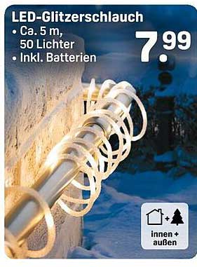 LED-Glitzerschlauch - Ca. 5 m, 50 Lichter, inkl. Batterien