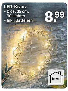 LED-Kranz - Ø ca. 35 cm, 90 Lichter, inkl. Batterien