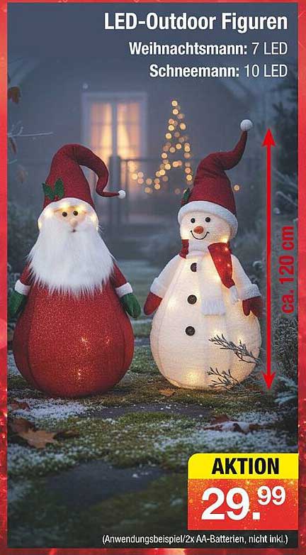 LED-Outdoorgestalten: Weihnachtsmann und Schneemann