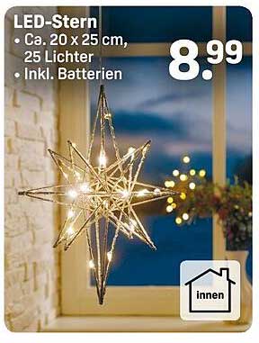 LED-Stern 20 x 25 cm mit 25 Lichtern inkl. Batterien