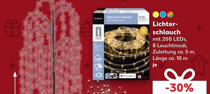Lichter-Schlauch mit 200 LEDs, 8 Leuchtmodi, 5 m Zuleitung, Länge ca. 10 m je