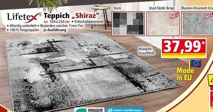 Lifetex Teppich „Shiraz“ – ca. 160 x 220 cm, Trittschalldämmend