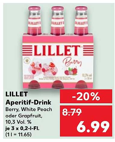 LILLET Aperitif-Drink Berry, White Peach oder Grapefruit, 10,3 Vol. %