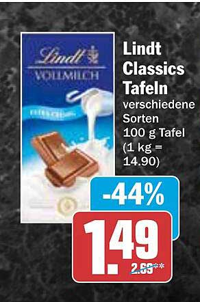 Lindt Classics Tafeln verschiedene Sorten 100 g