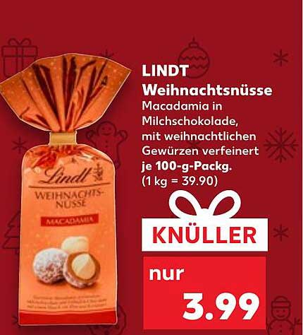 LINDT Weihnachtsnüsse Macadamia in Milchschokolade