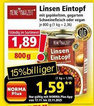 Linsen Eintopf mit gepökeltem Schweinefleisch oder vegan - 800 g