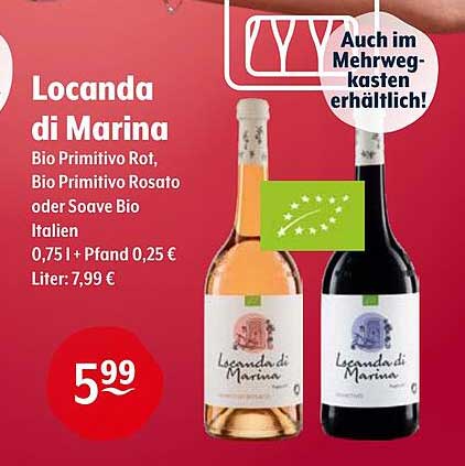 Locanda di Marina - Bio Primitivo Rot, Bio Primitivo Rosato oder Soave Bio Italien