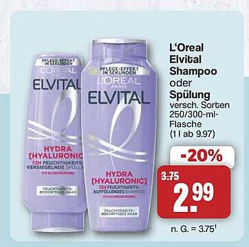 L'Oreal Elvital Shampoo oder Spülung, verschiedene Sorten 250/300-ml-Flasche