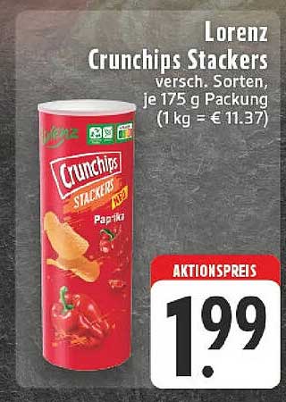 Lorenz Crunchips Stackers, verschiedene Sorten, je 175 g Packung