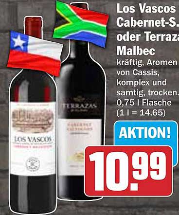 Los Vascos Cabernet-S. oder Terrazas Malbec 0,75 l