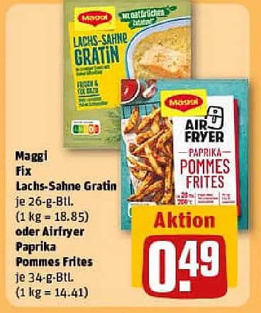 Maggi Fix Lachs-Sahne Gratin 26 g oder Airfryer Paprika Pommes Frites 34 g