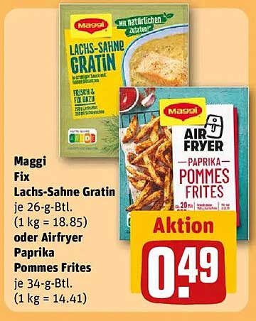Maggi Fix Lachs-Sahne Gratin oder AirFryer Paprika Pommes Frites