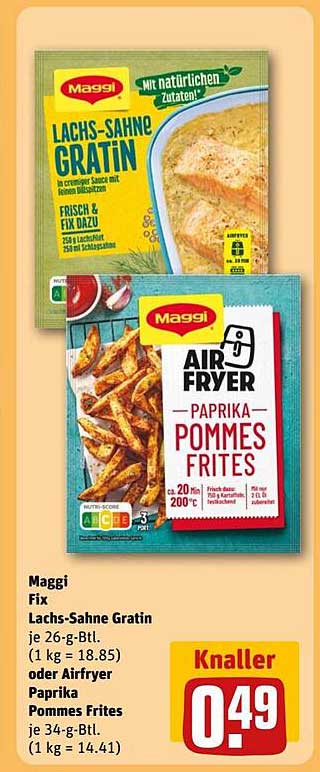 Maggi Fix Lachs-Sahne Gratin und Paprika Pommes Frites