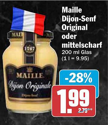 Maille Dijon-Senf Original oder mittelscharf 200 ml Glas