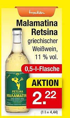 Malamatina Retsina griechischer Weißwein, 0,5 l Flasche