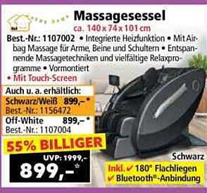 Massagesessel schwarz mit Heizung und Airbag-Massage