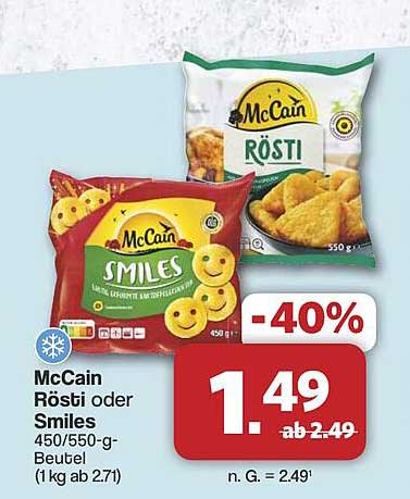 McCain Rösti oder Smiles 450/550-g-Beutel
