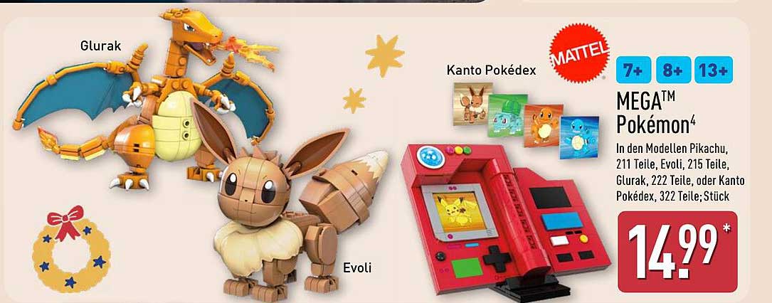MEGA™ Pokémon - In den Modellen Pikachu, Evoli, Glurak und Kanto Pokédex