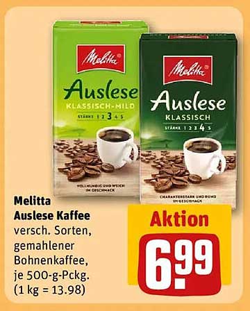 Melitta Auslese Kaffee verschiedene Sorten, gemahlener Bohnenkaffee, je 500-g-Pckg.