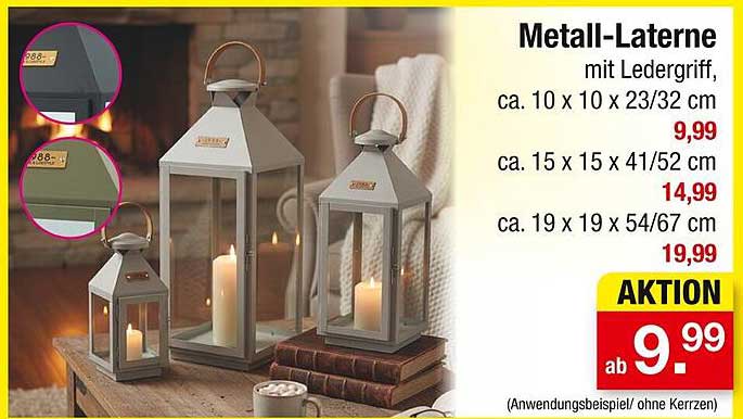 Metall-Laterne mit Ledergiff, ca. 10 x 10 x 23/32 cm