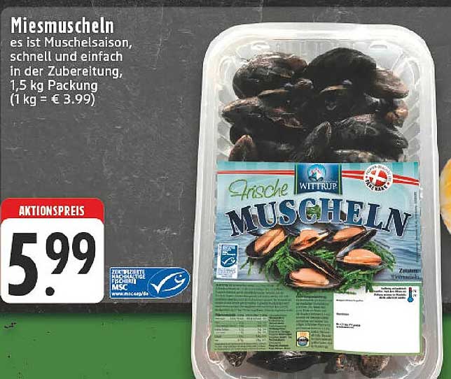 Miesmuscheln 1,5 kg Packung für nur 5,99 €