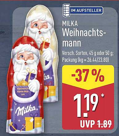 Milka Weihnachtsmann, 45 g oder 50 g, Sorten verfügbar