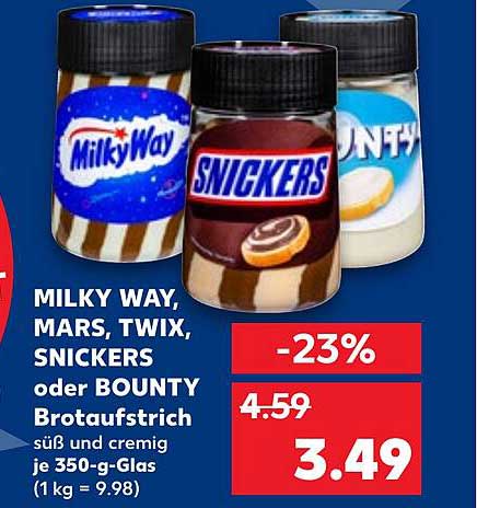 MILKY WAY, MARS, TWIX, SNICKERS oder BOUNTY Brotaufstrich 350-g-Glas
