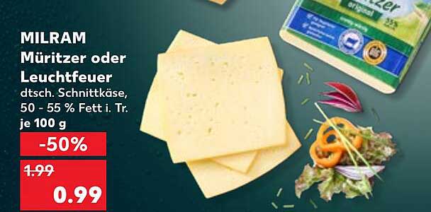 MILRAM Müritzer oder Leuchtfeuer Schnittkäse - 50% Rabatt!