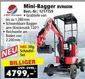Mini-Bagger BVR600K - Grabtiefe bis zu 1.280 mm