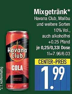 Mixgetränk* Havana Club, Malibu und weitere Sorten