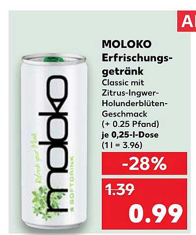 MOLOKO Erfrischungsgetränk Classic mit Zitrus-Ingwer-Holunderblüten-Geschmack