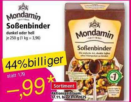 Mondamin Soßenbinder dunkel oder hell 250 g für nur 0,99 €