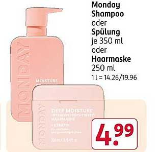 Monday Shampoo oder Spülung je 350 ml oder Haarmaske 250 ml
