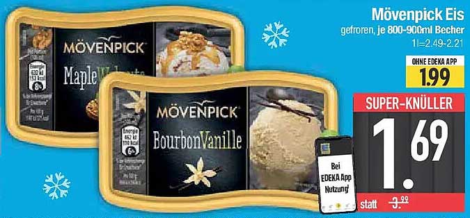 Mövenpick Eis, gefroren, je 800-900ml Becher