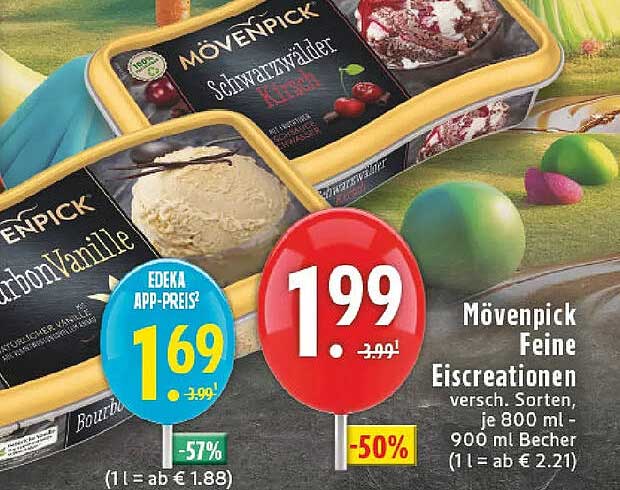 Mövenpick Feine Eiscreationen 800 ml - 900 ml Becher, verschiedene Sorten