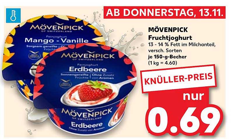 MÖVENPICK Fruchtjoghurt Erdbeere und Mango-Vanille