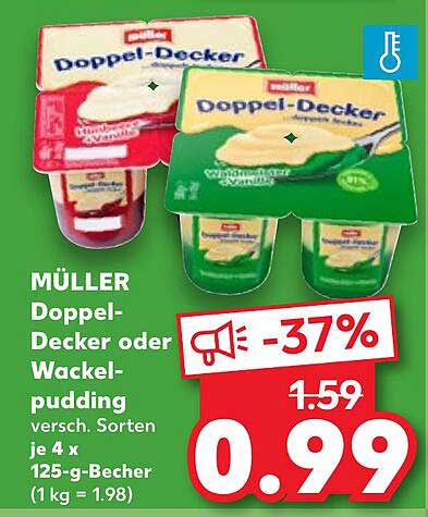 MÜLLER Doppel-Decker oder Wackelpudding, 4 x 125-g-Becher, verschiedene Sorten