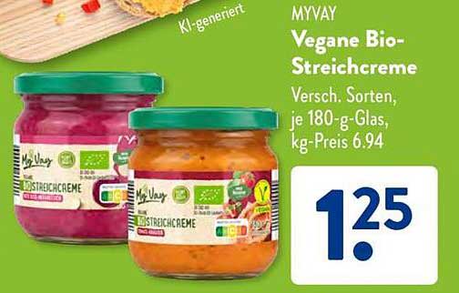 MYWAY Vegane Bio-Streichcreme, verschiedene Sorten, je 180-g-Glas