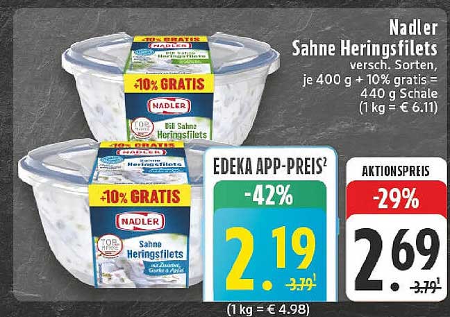 Nadler Sahne Heringfilets, verschiedene Sorten, 440 g Schale