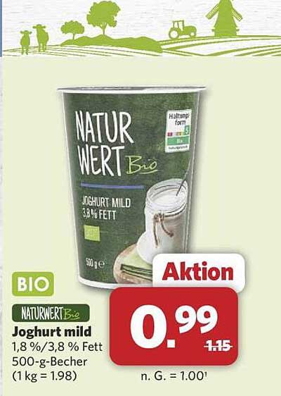 NATURWERT Bio Joghurt mild 1,8 % Fett im 500-g-Becher