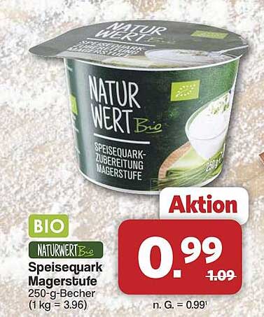 NATURWERT Bio Speisequark Magernstufe 250-g-Becher