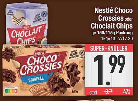 Nestlé Choco Crossies oder Choclit Chips je 150/115g Packung