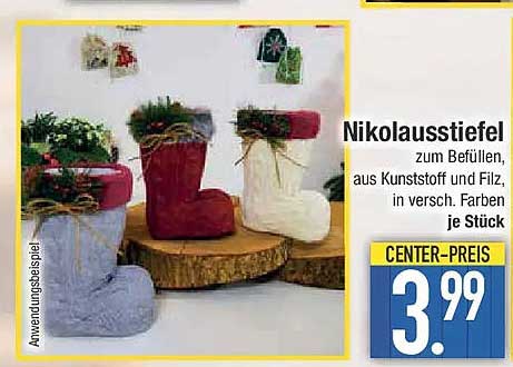 Nikolausstiefel zum Befüllen aus Kunststoff und Filz in verschiedenen Farben