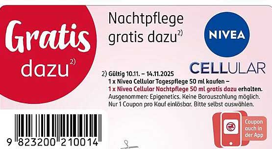 Nivea Cellular Tagespflege 50 ml kaufen und Nachtpflege gratis dazu erhalten