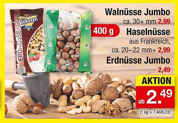 Nüsse im Angebot: Walnüsse Jumbo, Haselnüsse und Erdüsse