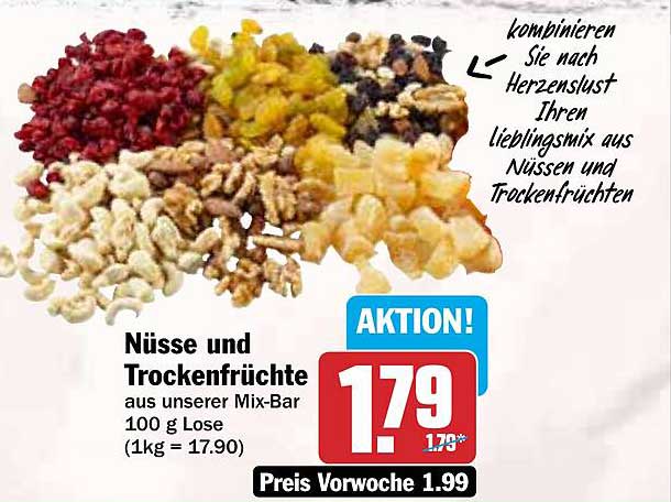 Nüsse und Trockenfrüchte aus unserer Mix-Bar 100 g Lose